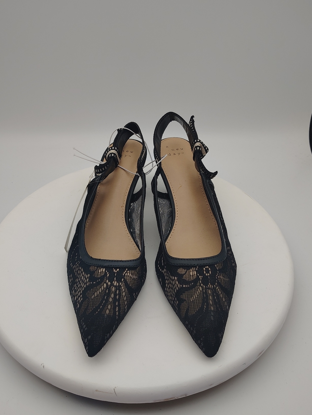 New A New Day Black Lace Illusion Slingback Pointed Heels SIze Woman's 8.5 - Picture 5 of 12
